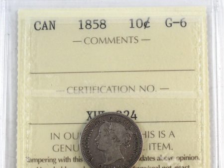 1858 Canada 10-cents ICCS Certified G-6 For Sale