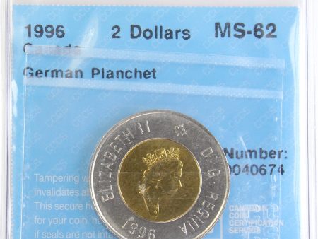 1996 German Planchet Canada Two Dollars CCCS Certified MS-62 Hot on Sale