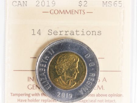 2019 14 Serrations Polar Bear Canada Two Dollar ICCS Certified MS-65 Supply