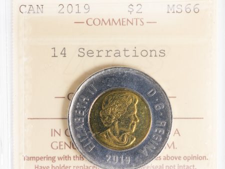 2019 14 Serrations Polar Bear Canada Two Dollars ICCS Certified MS-66 Hot on Sale