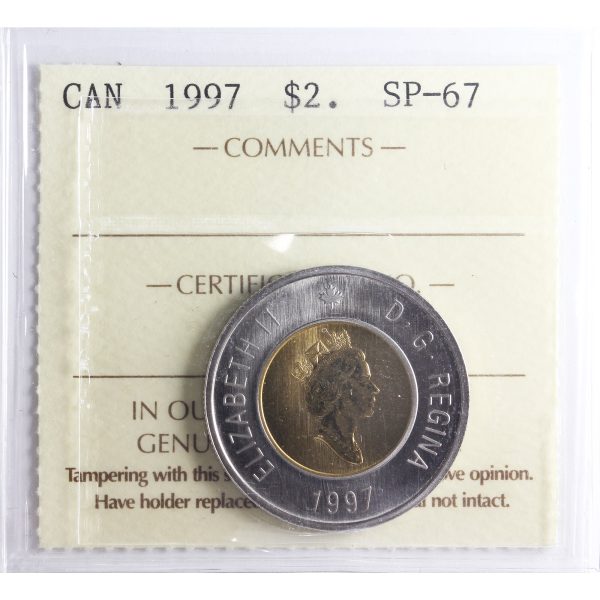 1997 Canada Two Dollar ICCS Certified SP-67 Discount