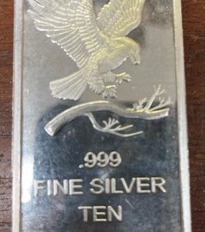 10oz. Eagle Design Silvertowne .999 Fine Silver Bar (No Tax) Lightly toned (not sealed) For Cheap