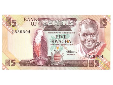 Zambia Note, 1980-88 5 Kwacha, Pick #25d, UNC (May have stain) on Sale