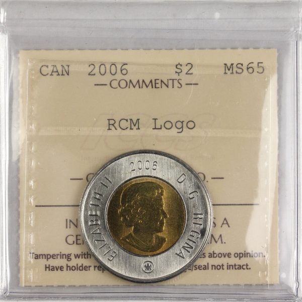 2006 RCM Logo (single date) Canada Two Dollar ICCS Certified MS-65 Supply