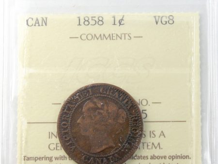 1858 Canada 1-cent ICCS Certified VG-8 For Discount