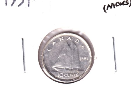 1951 Canada 10-cents VF-EF (VF-30) Scratched, cleaned, or impaired For Discount