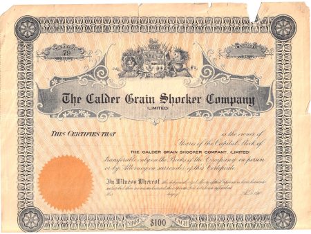 Vintage Calder Grain Shocker Company Blank Stock Certificate on Sale