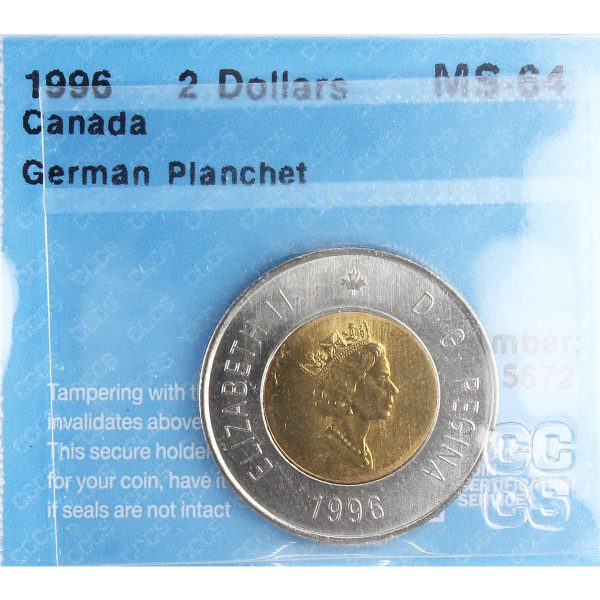 1996 German Planchet Canada Two Dollar CCCS Certified MS-64 Sale