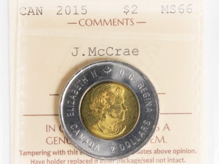 2015 John McCrae Canada Two Dollar ICCS Certified MS-66 For Sale