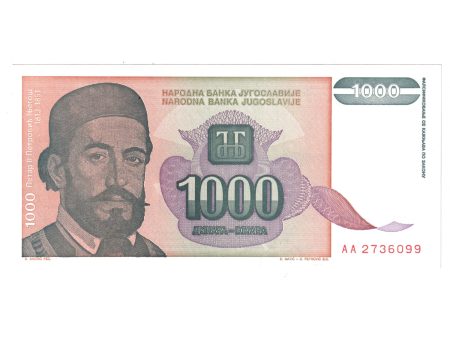 Yugoslavia Note, 1994 1,000 Dinara, Uncirculated Discount