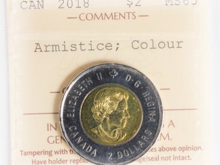 2018 Coloured Armistice Canada Two Dollar ICCS Certified MS-65 For Discount